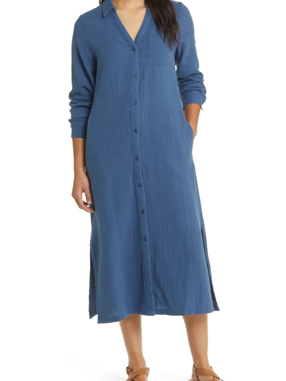 Cotton Gauze Shirtdress - Blue